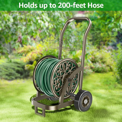 Garden Hose Reel Cart, Holds 200Ft 5/8" Hose, Easy Install