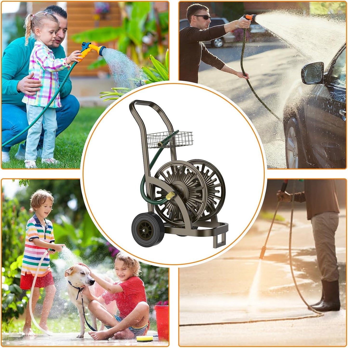 Garden Hose Reel Cart, Holds 200Ft 5/8" Hose, Easy Install