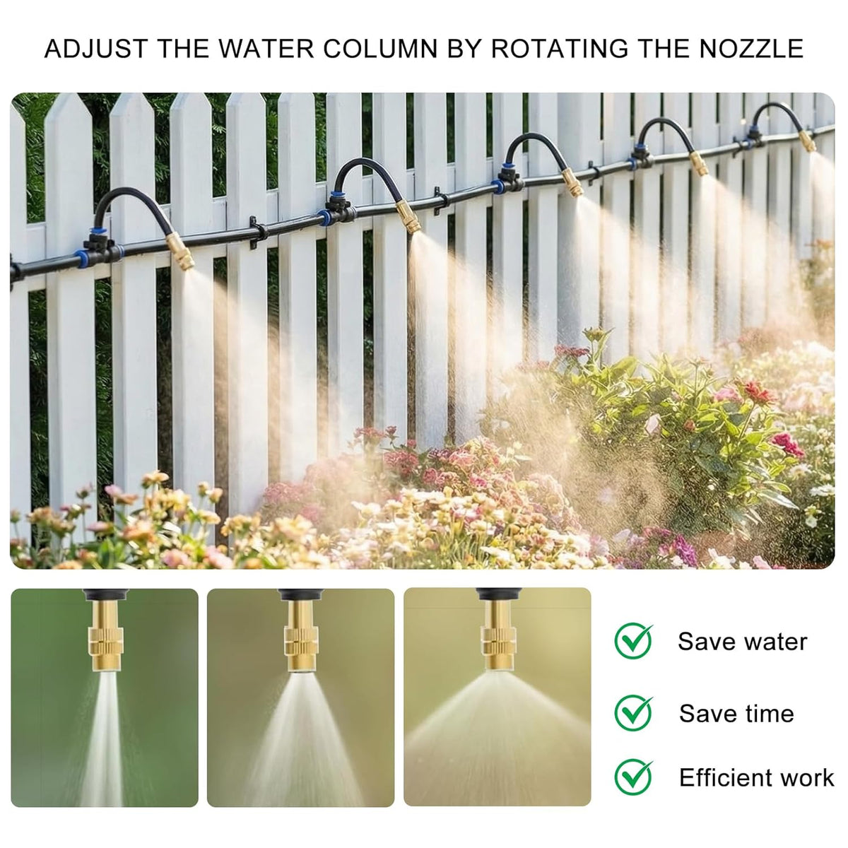 50 FT Drip Irrigation System 5/16 Inch Tubing with 16 Nozzles, Automatic Watering Misting System, Adjustable Sprinkler for Garden, Lawn, Plants, and Raised Bed