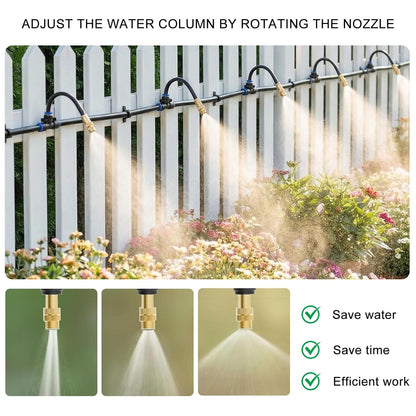 50 FT Drip Irrigation System 5/16 Inch Tubing with 16 Nozzles, Automatic Watering Misting System, Adjustable Sprinkler for Garden, Lawn, Plants, and Raised Bed