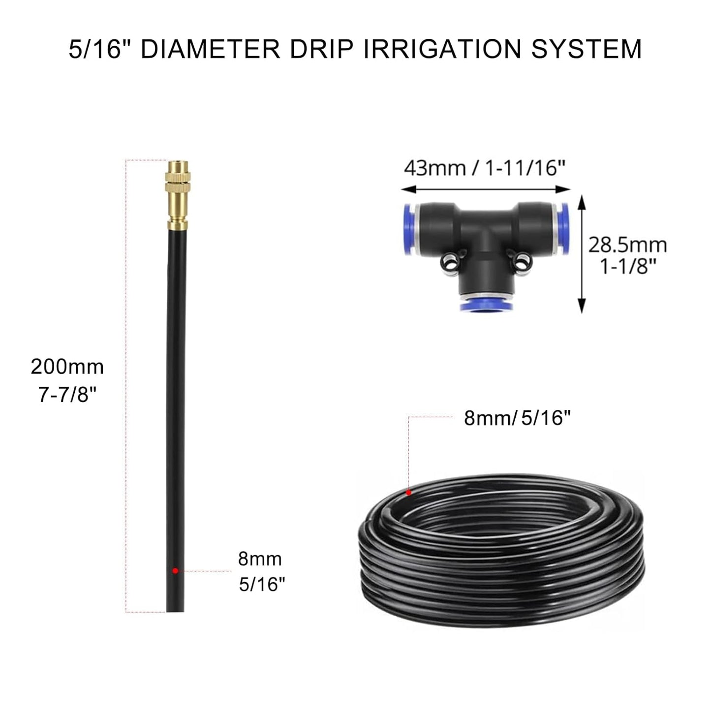 50 FT Drip Irrigation System 5/16 Inch Tubing with 16 Nozzles, Automatic Watering Misting System, Adjustable Sprinkler for Garden, Lawn, Plants, and Raised Bed