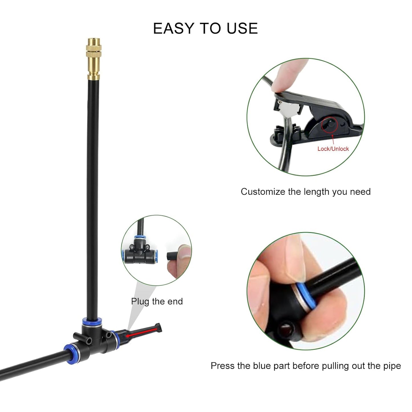 50 FT Drip Irrigation System 5/16 Inch Tubing with 16 Nozzles, Automatic Watering Misting System, Adjustable Sprinkler for Garden, Lawn, Plants, and Raised Bed