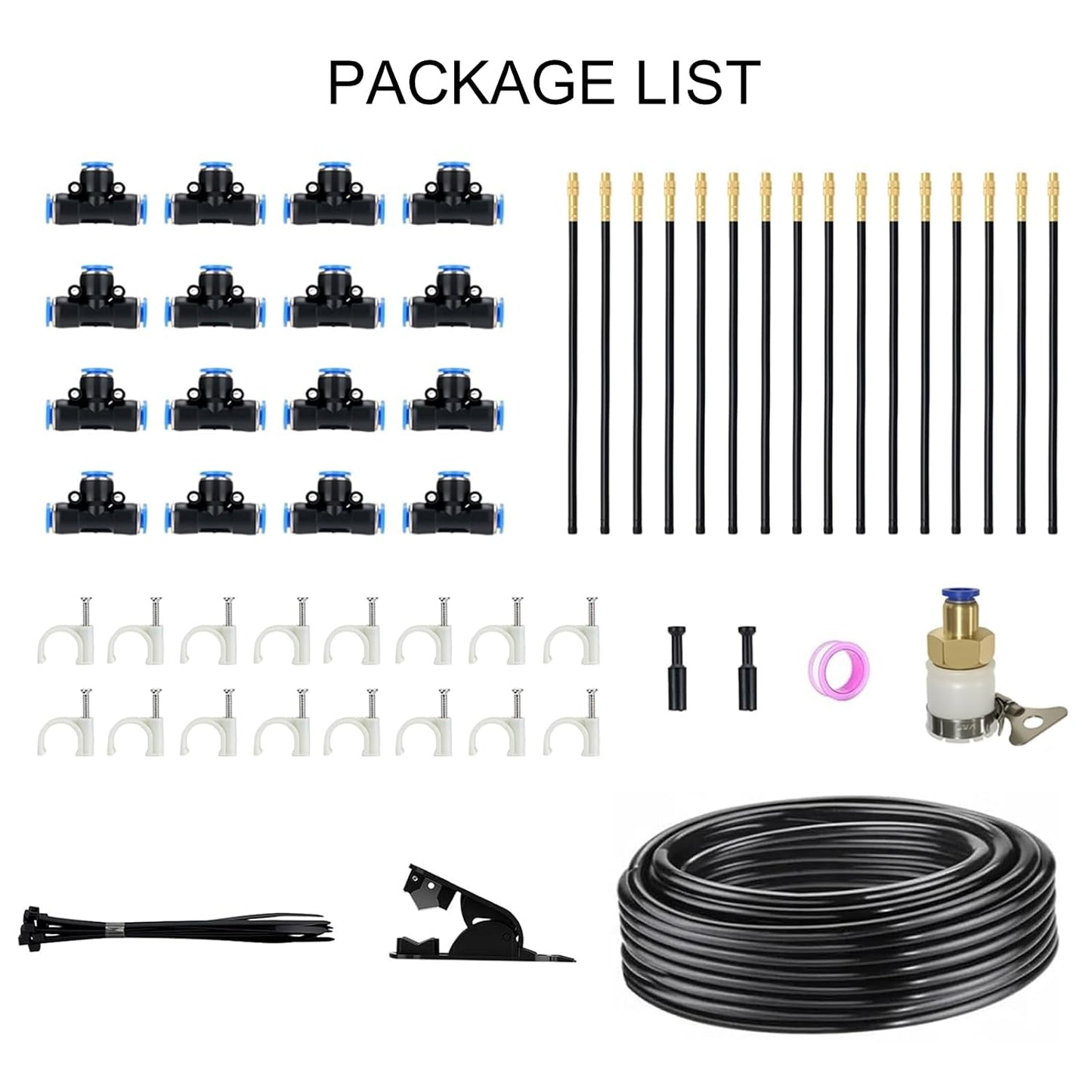 50 FT Drip Irrigation System 5/16 Inch Tubing with 16 Nozzles, Automatic Watering Misting System, Adjustable Sprinkler for Garden, Lawn, Plants, and Raised Bed