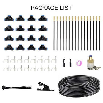 50 FT Drip Irrigation System 5/16 Inch Tubing with 16 Nozzles, Automatic Watering Misting System, Adjustable Sprinkler for Garden, Lawn, Plants, and Raised Bed
