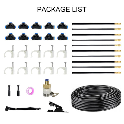50 FT Drip Irrigation System 5/16 Inch Tubing with 16 Nozzles, Automatic Watering Misting System, Adjustable Sprinkler for Garden, Lawn, Plants, and Raised Bed