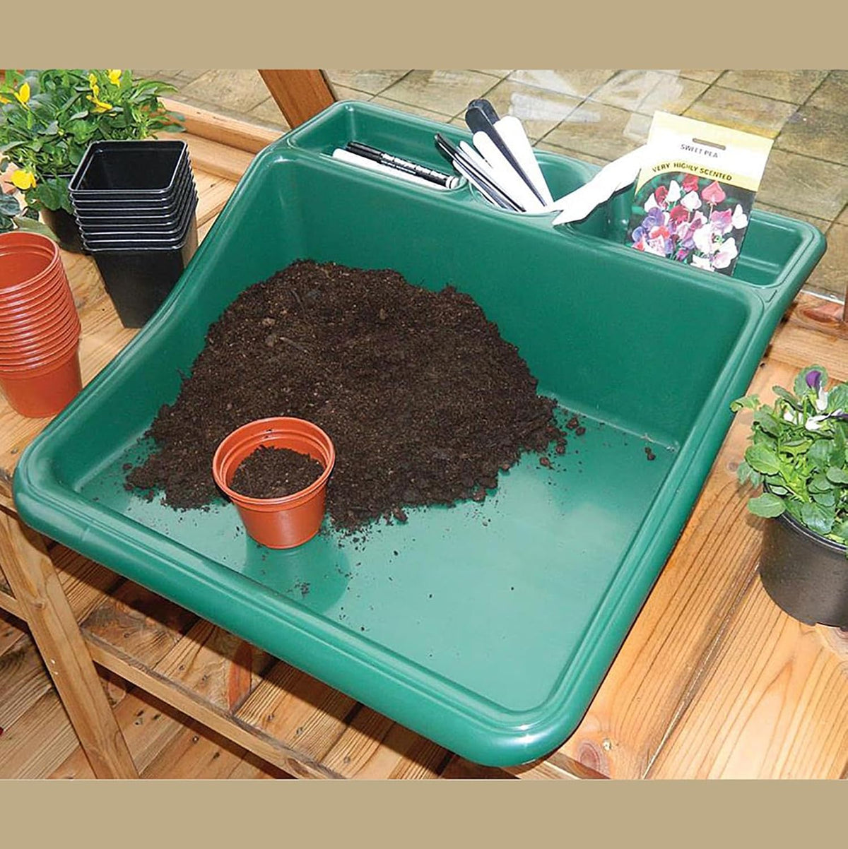 Garden Compact Tidy Tray – Black, 19" L x 19.5" W x 6" H – Sturdy One-Piece Potting Tray, Indoor/Outdoor Gardening, Recycled Plastic, Lightweight, Versatile Use