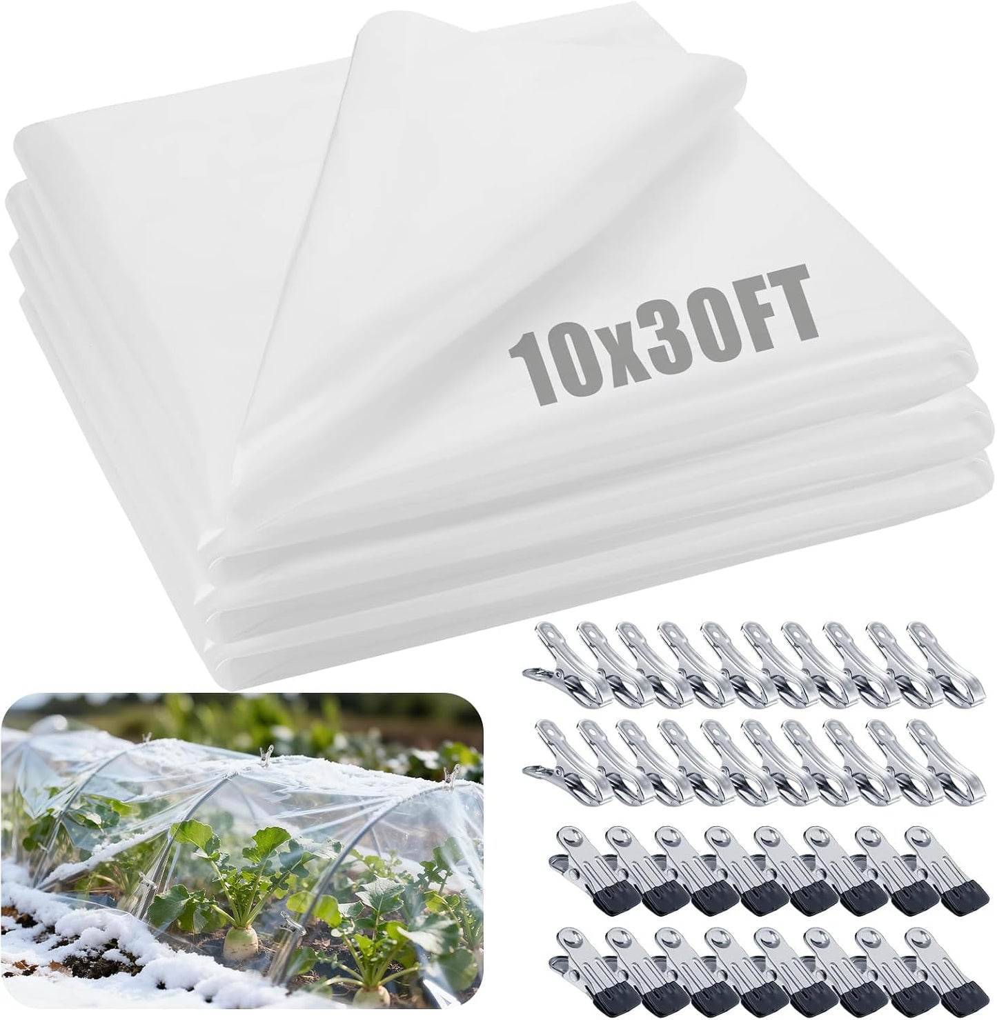 10 x 30ft Plant Covers Freeze Protection with 36 Clips