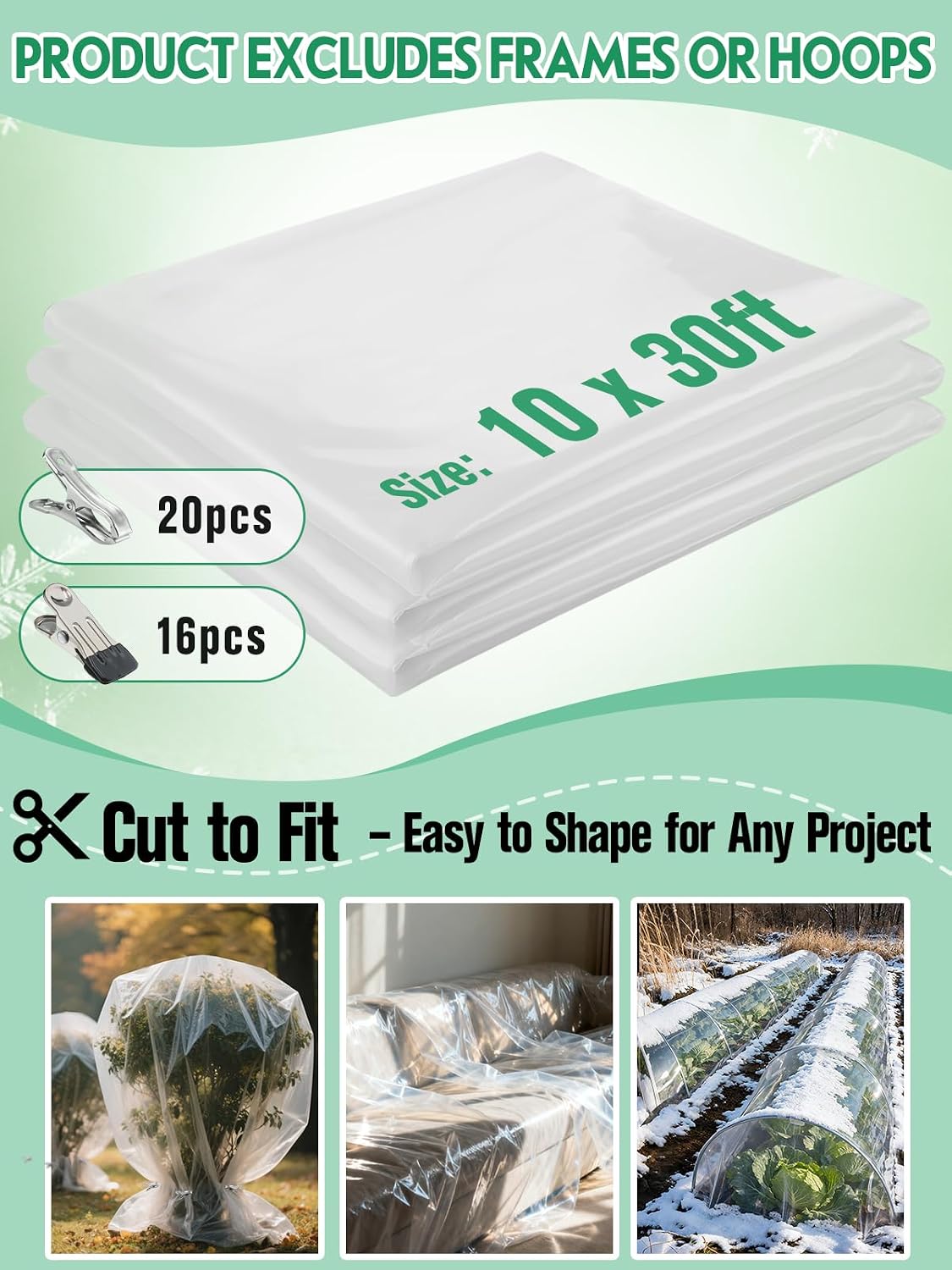 10 x 30ft Plant Covers Freeze Protection with 36 Clips