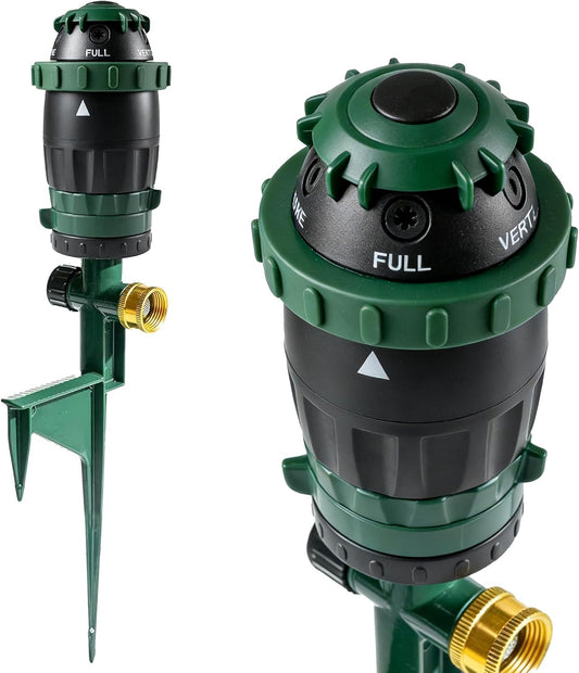 Gear Drive Sprinkler for Yard, Heavy Duty 5-Pattern 360 Degree Rotary Water Sprinkler with Spike Base, Durable Lawn Sprinkler with 3/4 Inch Adapters for Large Area Garden
