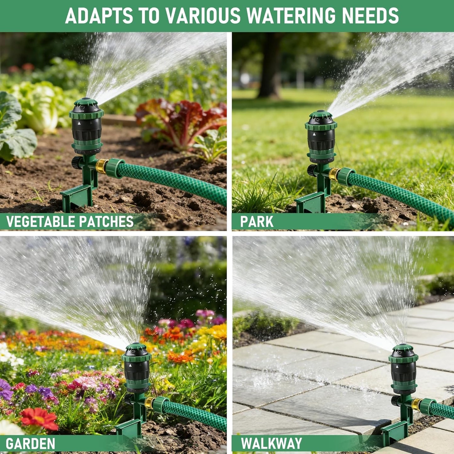 Gear Drive Sprinkler for Yard, Heavy Duty 5-Pattern 360 Degree Rotary Water Sprinkler with Spike Base, Durable Lawn Sprinkler with 3/4 Inch Adapters for Large Area Garden