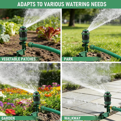 Gear Drive Sprinkler for Yard, Heavy Duty 5-Pattern 360 Degree Rotary Water Sprinkler with Spike Base, Durable Lawn Sprinkler with 3/4 Inch Adapters for Large Area Garden