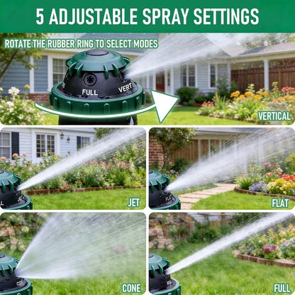 Gear Drive Sprinkler for Yard, Heavy Duty 5-Pattern 360 Degree Rotary Water Sprinkler with Spike Base, Durable Lawn Sprinkler with 3/4 Inch Adapters for Large Area Garden