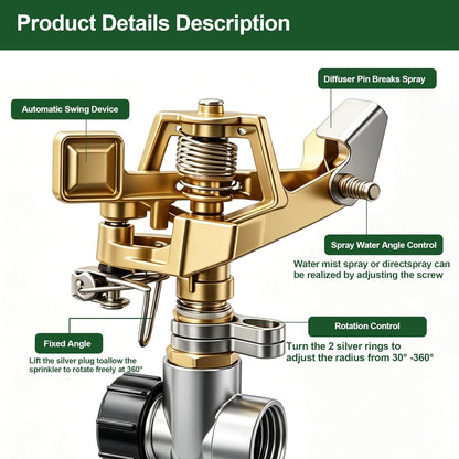 2 Pack Impact Lawn Sprinklers for Yard, Heavy Duty Water Sprinkler Head with Aluminum Alloy Spike Base, Adjustable Pulsating Sprinkler for Large Area Lawn Patio Garden