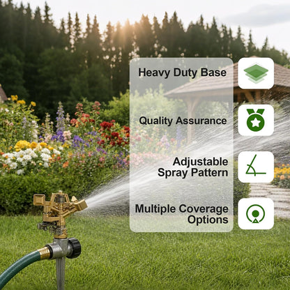 2 Pack Impact Lawn Sprinklers for Yard, Heavy Duty Water Sprinkler Head with Aluminum Alloy Spike Base, Adjustable Pulsating Sprinkler for Large Area Lawn Patio Garden
