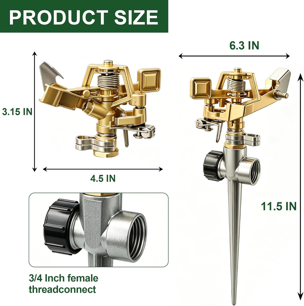 2 Pack Impact Lawn Sprinklers for Yard, Heavy Duty Water Sprinkler Head with Aluminum Alloy Spike Base, Adjustable Pulsating Sprinkler for Large Area Lawn Patio Garden