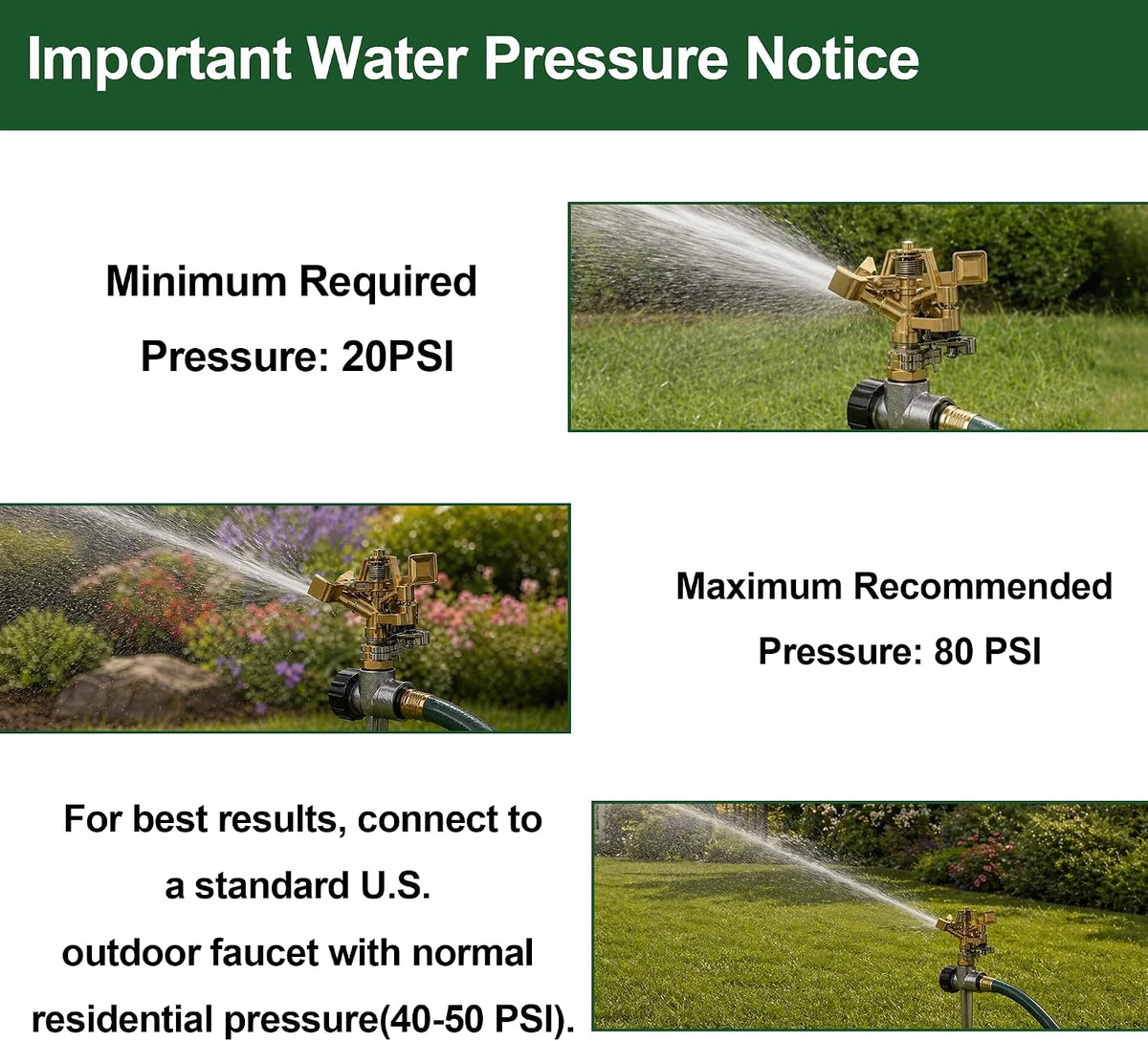 2 Pack Impact Lawn Sprinklers for Yard, Heavy Duty Water Sprinkler Head with Aluminum Alloy Spike Base, Adjustable Pulsating Sprinkler for Large Area Lawn Patio Garden