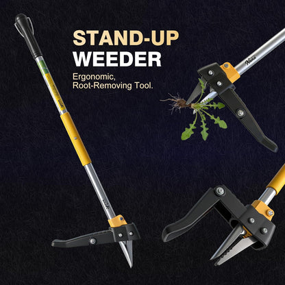 Stand Up Weed Puller Tool 3-Claw, Gardening Weeder, Hand Weeding Tool with 39" Long Ergonomic Handle Weeding Tool