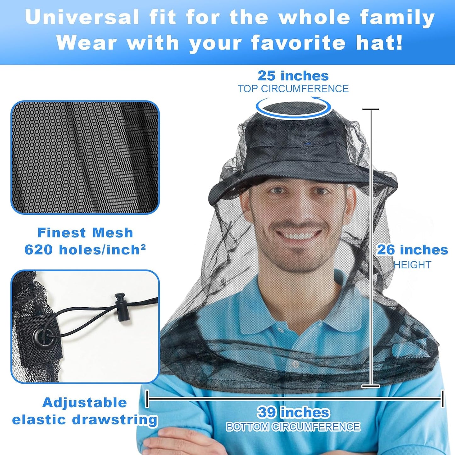 Mosquito Head Net for Insects 2 Pack, Fly & Bug Protection