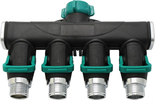4 Way Garden Hose Splitter Metal Hose Connector, Easy Grip, Easy to Open