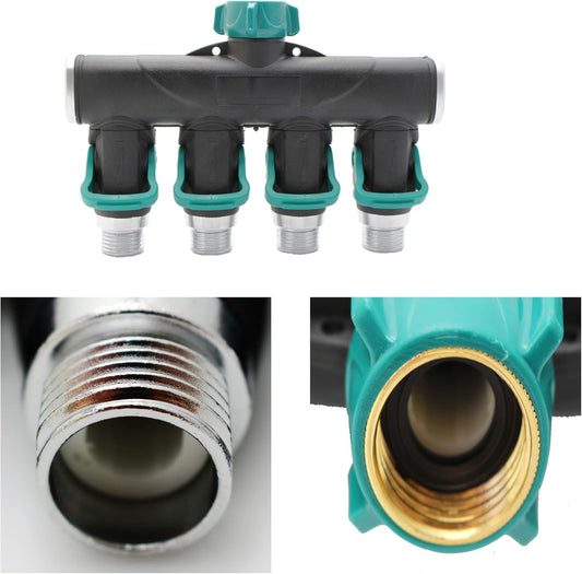 4 Way Garden Hose Splitter Metal Hose Connector, Easy Grip, Easy to Open