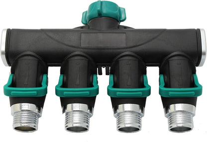4 Way Garden Hose Splitter Metal Hose Connector, Easy Grip, Easy to Open