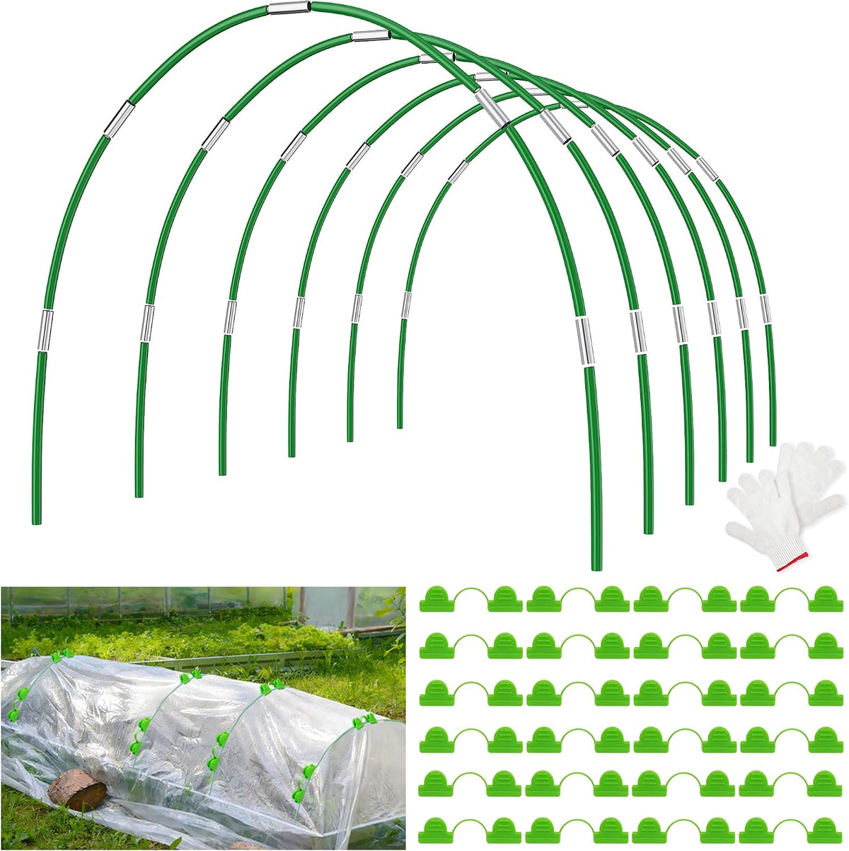 36 Pcs Garden Hoops, 6 Set of 8.4 Ft Long Fiberglass Garden Hoops for Raised Beds, Plant Stakes for Grow Tunnel Netting, Greenhouse Elevated Planting Shade Cover & Crop Row Bed Garden Stakes