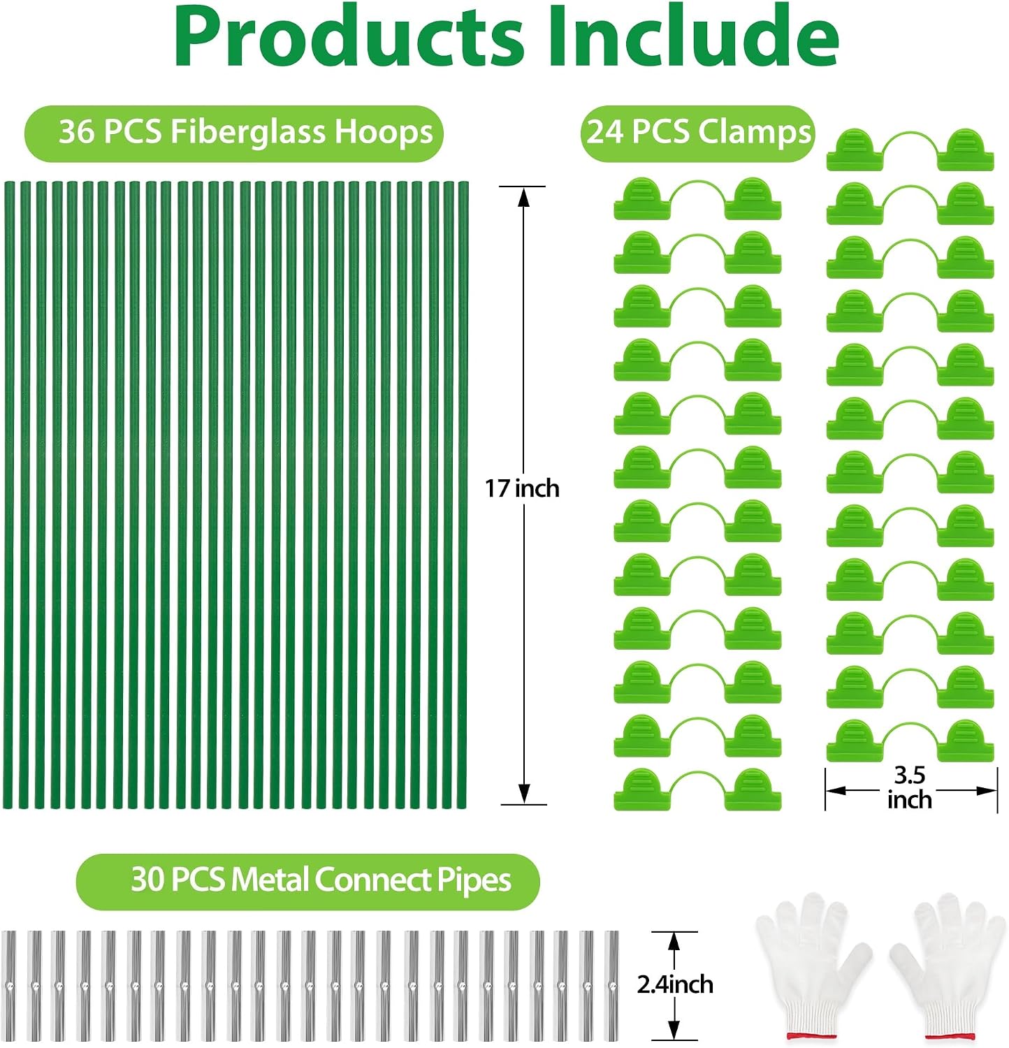 36 Pcs Garden Hoops, 6 Set of 8.4 Ft Long Fiberglass Garden Hoops for Raised Beds, Plant Stakes for Grow Tunnel Netting, Greenhouse Elevated Planting Shade Cover & Crop Row Bed Garden Stakes