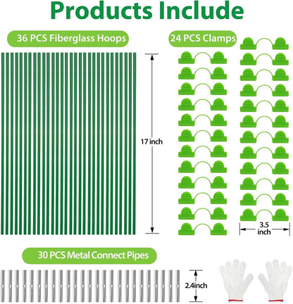 36 Pcs Garden Hoops, 6 Set of 8.4 Ft Long Fiberglass Garden Hoops for Raised Beds, Plant Stakes for Grow Tunnel Netting, Greenhouse Elevated Planting Shade Cover & Crop Row Bed Garden Stakes