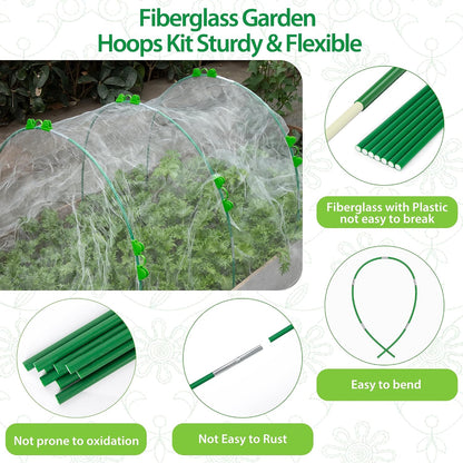 36 Pcs Garden Hoops, 6 Set of 8.4 Ft Long Fiberglass Garden Hoops for Raised Beds, Plant Stakes for Grow Tunnel Netting, Greenhouse Elevated Planting Shade Cover & Crop Row Bed Garden Stakes