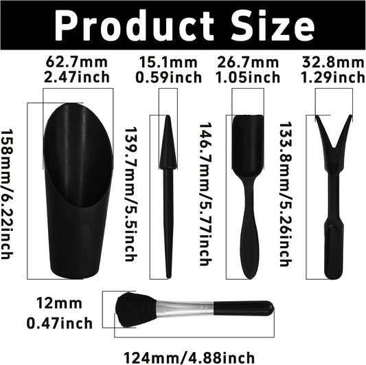 5Pcs Mini Succulent Tools Set, Plastic Garden Hand Tools Kit for Indoor Plant Care, Succulent Bonsai Miniature Garden Tool Set,Small Gardening Tools for Transplanting Digging Planting, Black