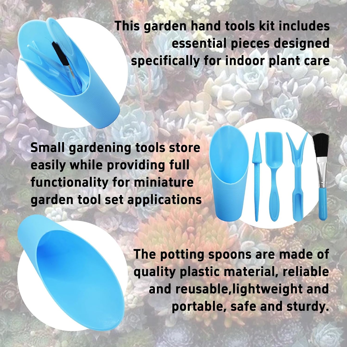 5Pcs Mini Succulent Tools Set, Plastic Garden Hand Tools Kit for Indoor Plant Care, Succulent Bonsai Miniature Garden Tool Set,Small Gardening Tools for Transplanting Digging Planting, Black