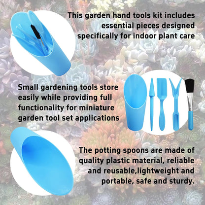 5Pcs Mini Succulent Tools Set, Plastic Garden Hand Tools Kit for Indoor Plant Care, Succulent Bonsai Miniature Garden Tool Set,Small Gardening Tools for Transplanting Digging Planting, Black