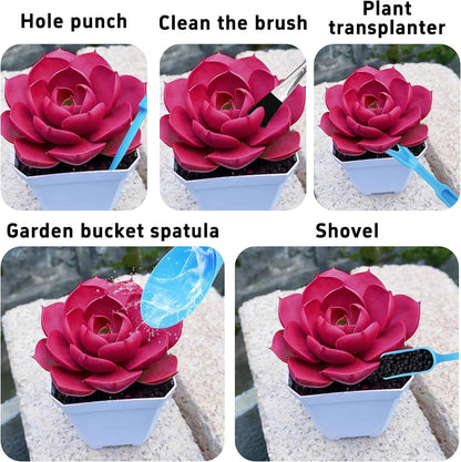 5Pcs Mini Succulent Tools Set, Plastic Garden Hand Tools Kit for Indoor Plant Care, Succulent Bonsai Miniature Garden Tool Set,Small Gardening Tools for Transplanting Digging Planting, Black
