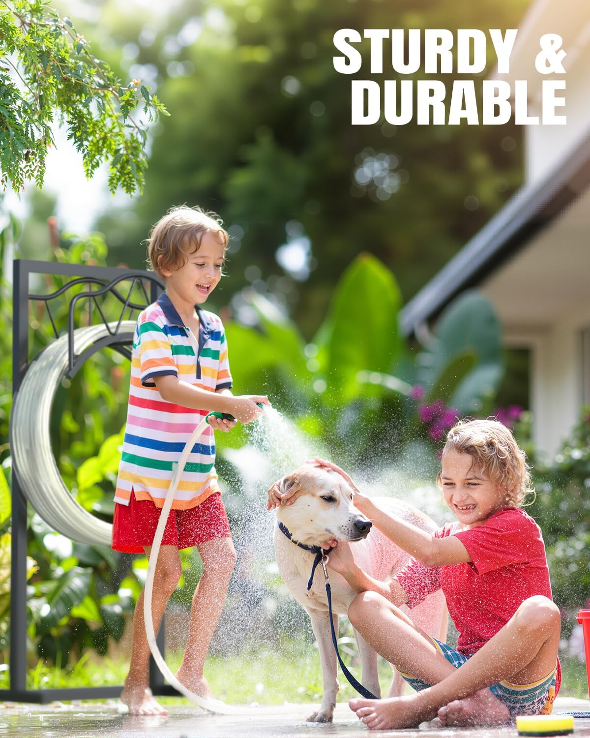4-Spike Metal Waterproof Freestanding Garden Hose Holder for Outside