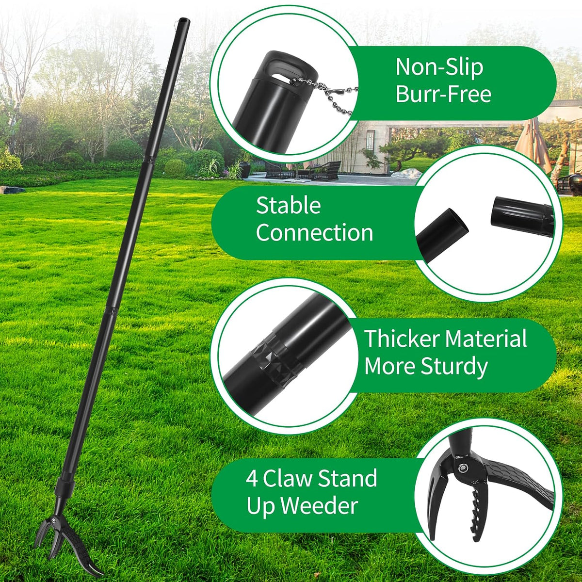 Weed Puller Tool, Gardening Stand Up Weeding Tool with 39" Stainless Steel Long Handle and Steel Claws for Lawn and Garden,Easily Remove Weeds Without Bending, Pulling,or Kneeling