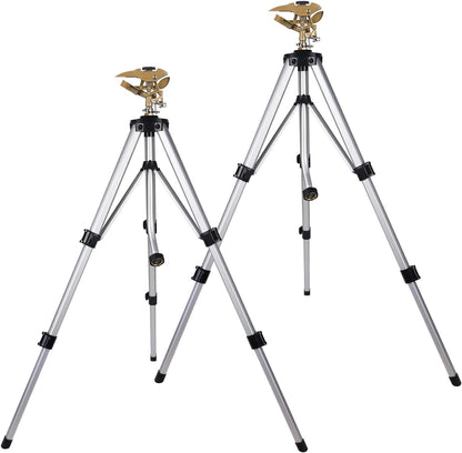 Large Impact Sprinkler Head on Tripod Base, Adjustable Zinc Alloy Lawn Sprinklers for Yard Lawn Garden, 3/4" NH Connector, 360 Degree Large Area Coverage Irrigator with Extension Legs, 2 Pack