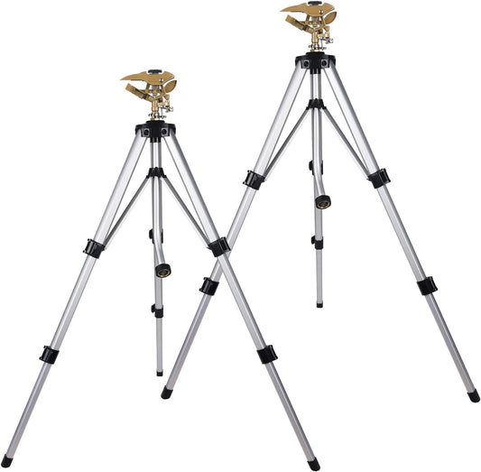 Large Impact Sprinkler Head on Tripod Base, Adjustable Zinc Alloy Lawn Sprinklers for Yard Lawn Garden, 3/4" NH Connector, 360 Degree Large Area Coverage Irrigator with Extension Legs, 2 Pack