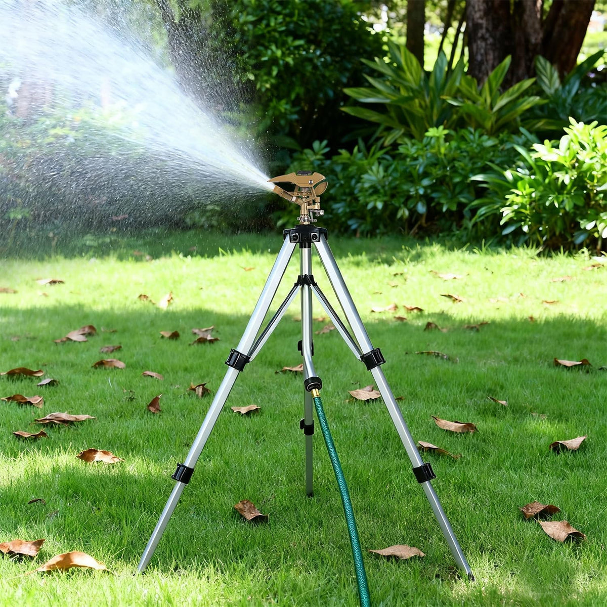 Large Impact Sprinkler Head on Tripod Base, Adjustable Zinc Alloy Lawn Sprinklers for Yard Lawn Garden, 3/4" NH Connector, 360 Degree Large Area Coverage Irrigator with Extension Legs, 2 Pack