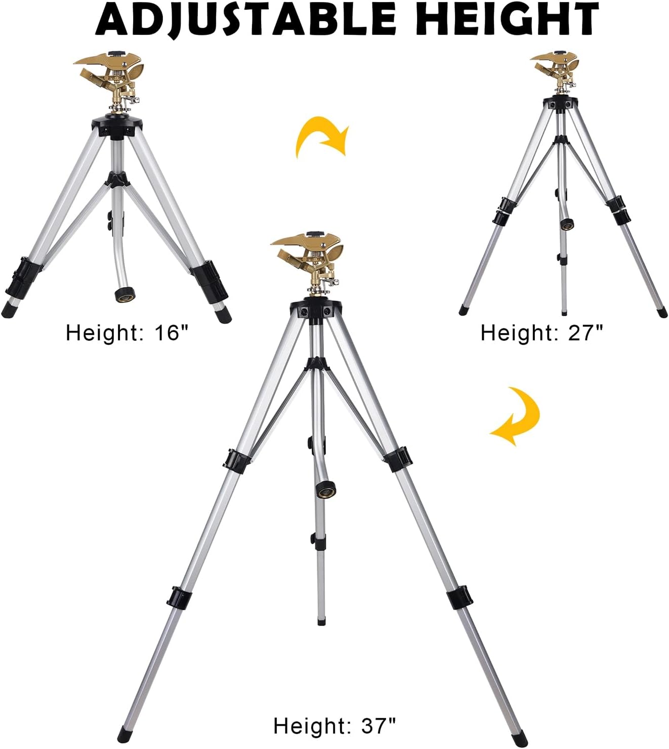Large Impact Sprinkler Head on Tripod Base, Adjustable Zinc Alloy Lawn Sprinklers for Yard Lawn Garden, 3/4" NH Connector, 360 Degree Large Area Coverage Irrigator with Extension Legs, 2 Pack