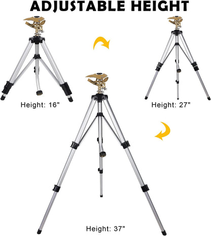 Large Impact Sprinkler Head on Tripod Base, Adjustable Zinc Alloy Lawn Sprinklers for Yard Lawn Garden, 3/4" NH Connector, 360 Degree Large Area Coverage Irrigator with Extension Legs, 2 Pack