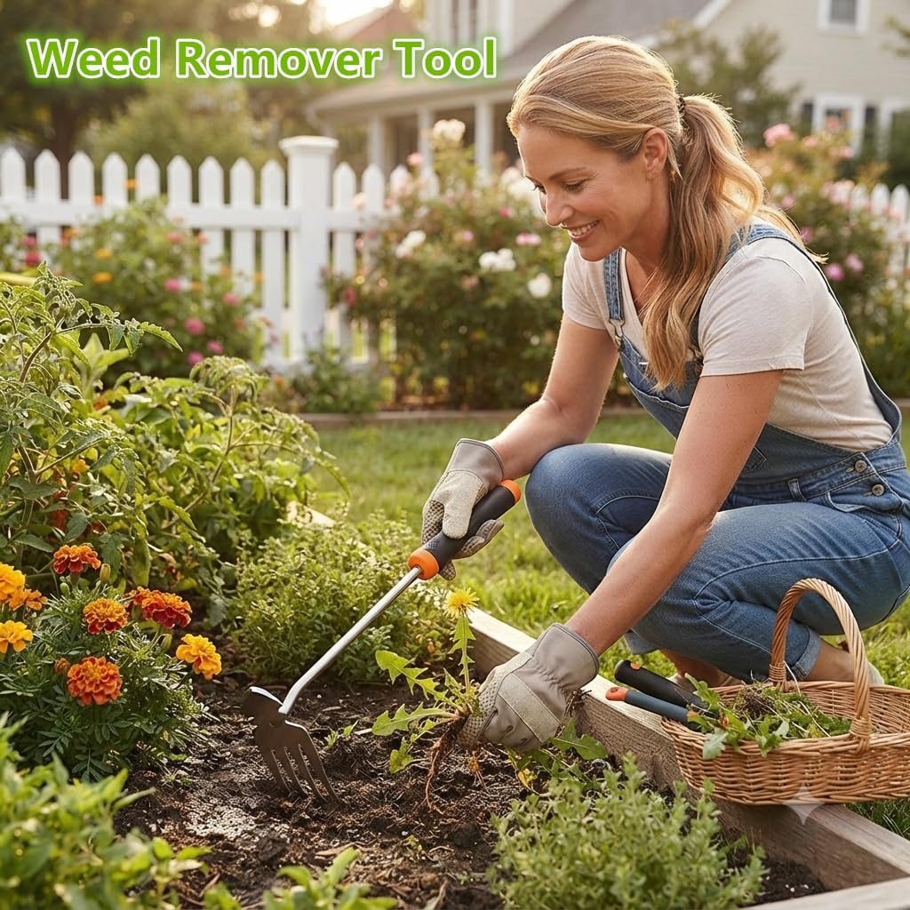 Weed Remover Tool, 2026 New Gardening Hand Tools Portable Weed Puller Tool, Heavy Duty Weeding Tool for Garden Supplies, Vegetable Garden Backyard Farm Planting & Uprooting (Rubber Handle)