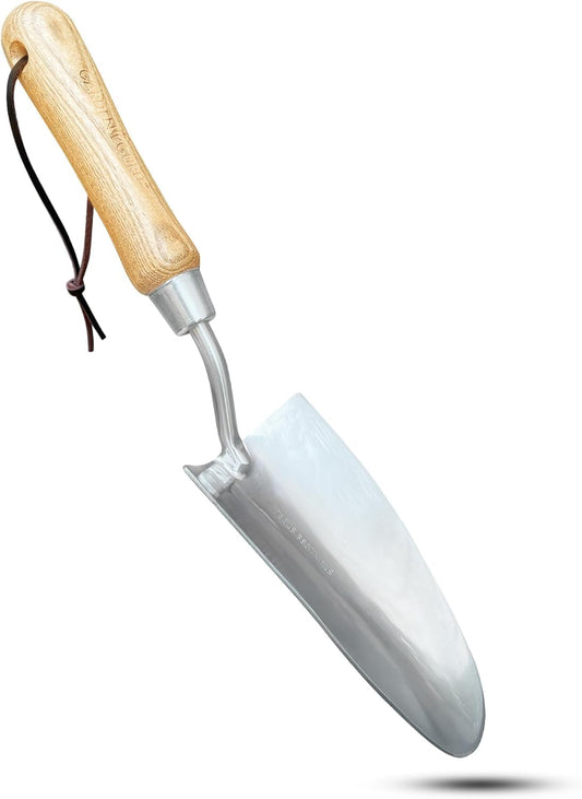 Eco Super Strong Garden Trowel with Ergonomic Wood Handle - 100% Recycled Stainless Steel - Rust Resistant - FSC Certified Wood - Perfect Tool for Gardening Weeding Transplanting & Digging