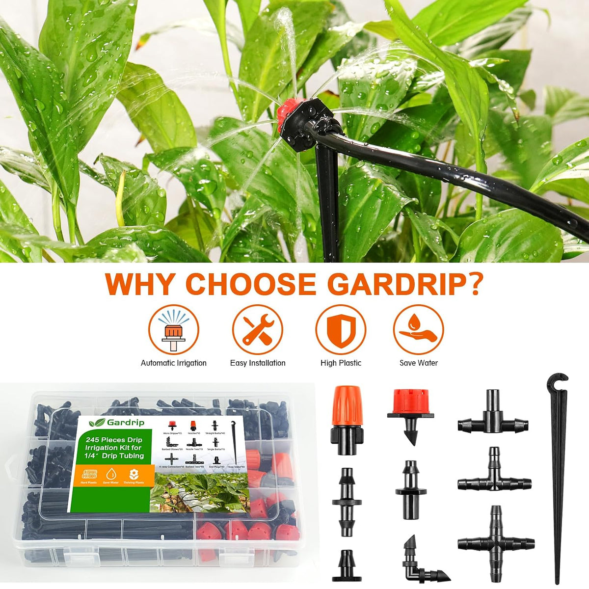 245 Pcs Drip Irrigation Fittings Kit for 1/4 Inch Tubing Barbed Connectors