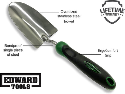 Bend-Proof Garden Trowel - Heavy Duty Polished Stainless Steel - Rust Resistant Oversized Garden Hand Shovel for Quicker Work - Digs Through Rocky/Heavy soils - Comfort Grip (1)