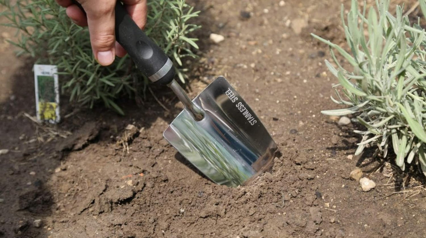 Bend-Proof Garden Trowel - Heavy Duty Polished Stainless Steel - Rust Resistant Oversized Garden Hand Shovel for Quicker Work - Digs Through Rocky/Heavy soils - Comfort Grip (1)