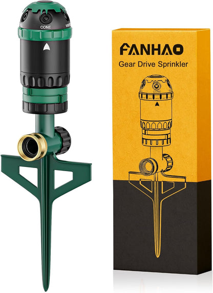 Heavy Duty Gear Drive Sprinkler with Metal Spike Base, 5-Pattern Adjustable Sprinkler Irrigation System, 360 Degree Rotating Water Sprinkler for Large Area Yard, Garden Plant