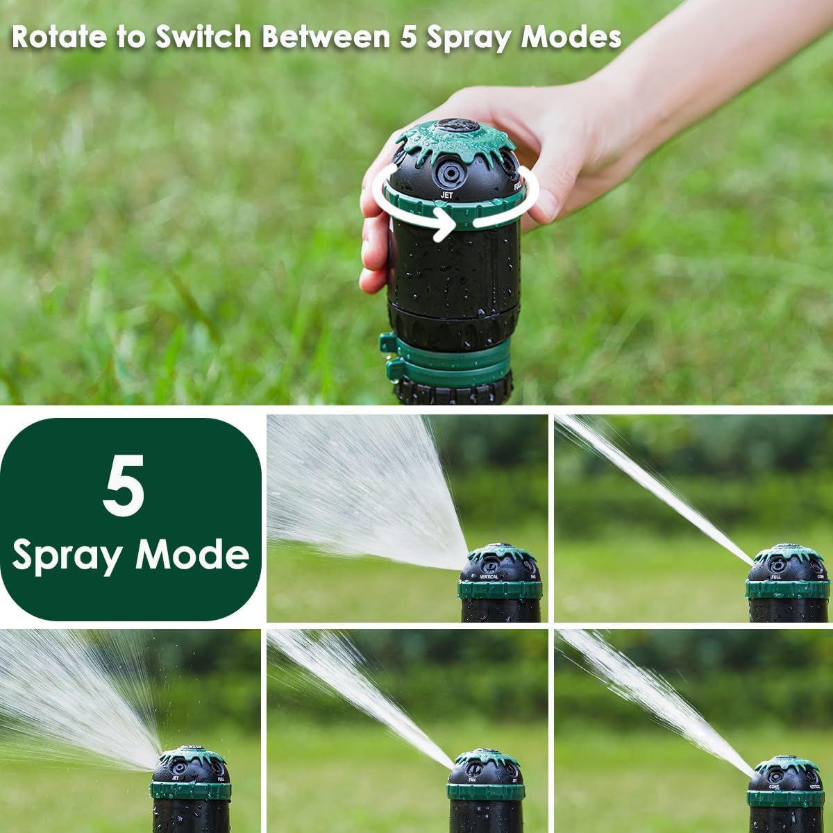 Heavy Duty Gear Drive Sprinkler with Metal Spike Base, 5-Pattern Adjustable Sprinkler Irrigation System, 360 Degree Rotating Water Sprinkler for Large Area Yard, Garden Plant