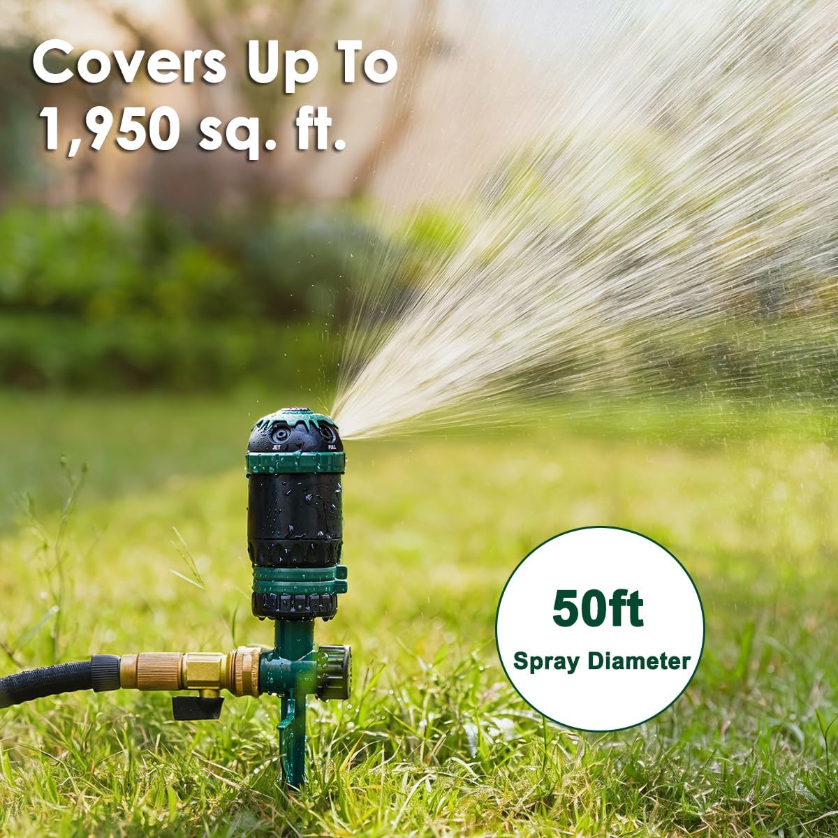 Heavy Duty Gear Drive Sprinkler with Metal Spike Base, 5-Pattern Adjustable Sprinkler Irrigation System, 360 Degree Rotating Water Sprinkler for Large Area Yard, Garden Plant