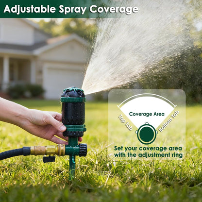 Heavy Duty Gear Drive Sprinkler with Metal Spike Base, 5-Pattern Adjustable Sprinkler Irrigation System, 360 Degree Rotating Water Sprinkler for Large Area Yard, Garden Plant