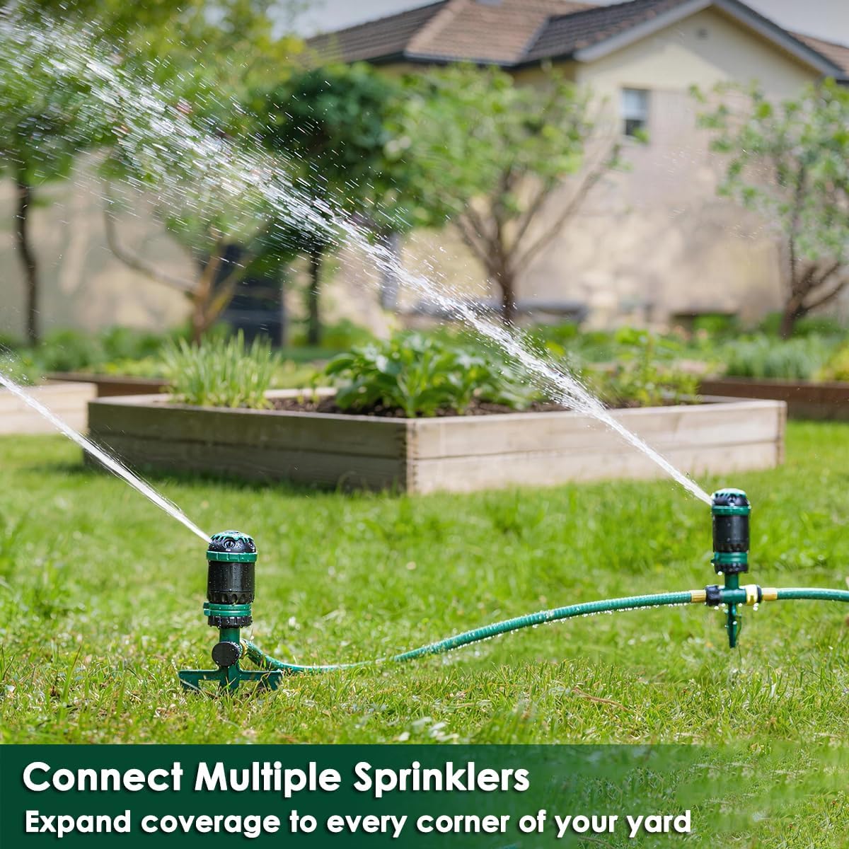 Heavy Duty Gear Drive Sprinkler with Metal Spike Base, 5-Pattern Adjustable Sprinkler Irrigation System, 360 Degree Rotating Water Sprinkler for Large Area Yard, Garden Plant